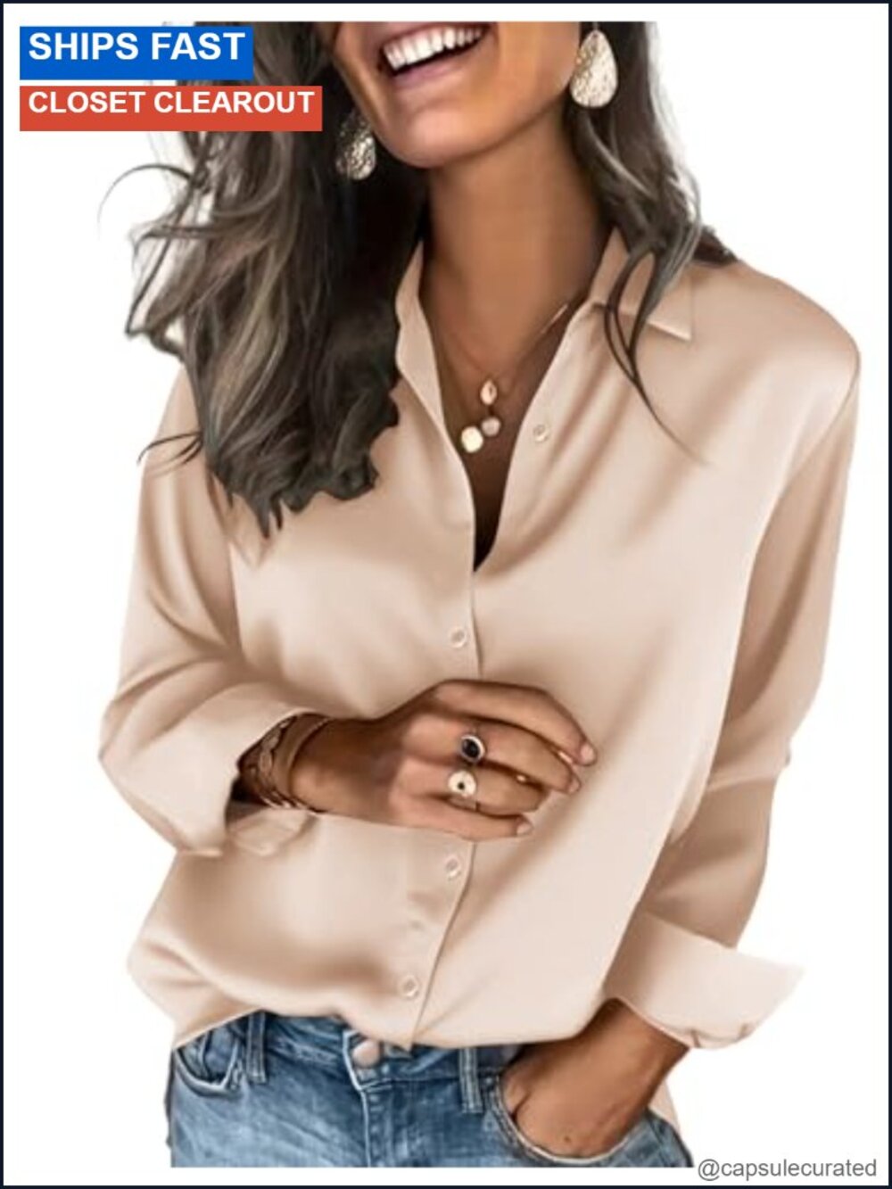 Satin Button Down Shirt for Women Long Sleeve Blouse V-Neck